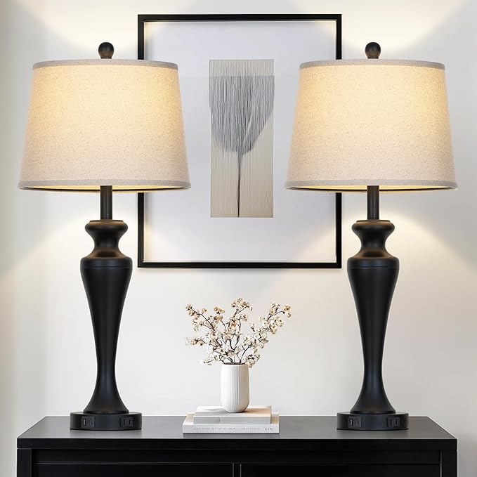 30" Black Table Lamps Set of 2, Touch Control Tall Living Room Lamp - Image 4