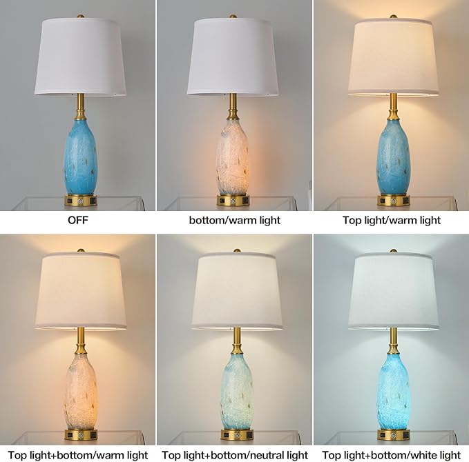 AIDENOEY 26" Modern Art Glass Table & Bedside Lamp, Stepless Dimmable Base + - Image 6