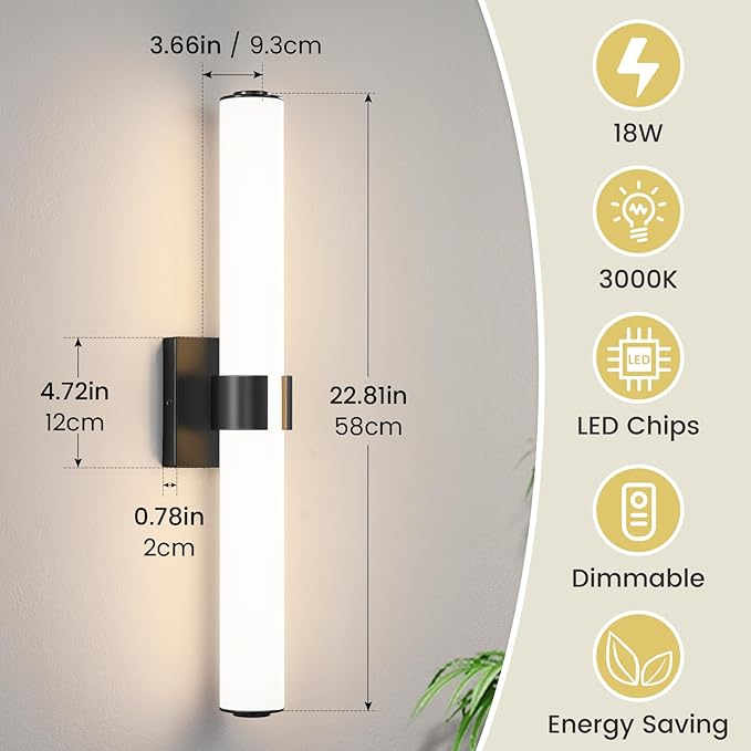 Black Vanity Lights for Bathroom, 22.8 Inch LED Vanity Light Modern Bathroom - Image 5