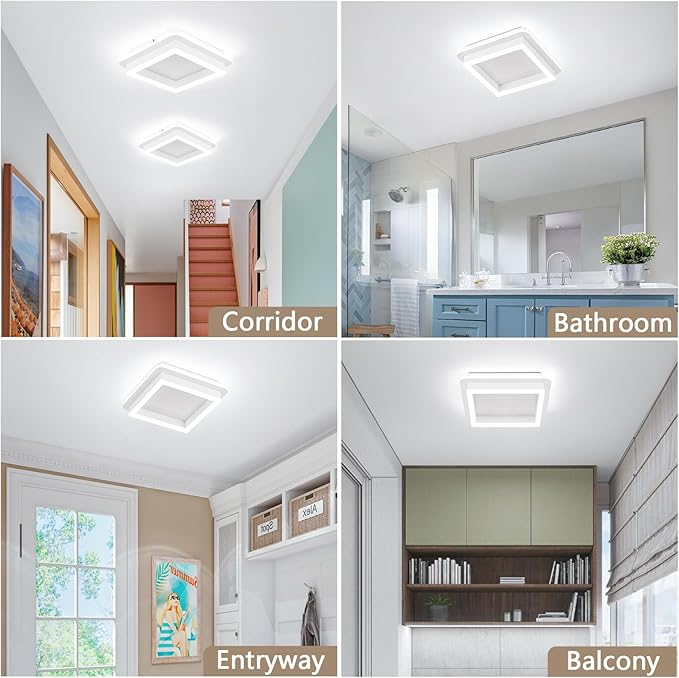 CANEOE 3 Packs Square Flush Mount Ceiling Light, 6000K Black Modern LED Ceiling - Image 9