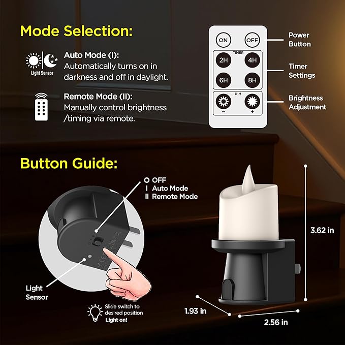 Nightlight Flameless Candle, Electrical Outlet Plugs w/Dusk Dawn Sensor Auto - Image 6