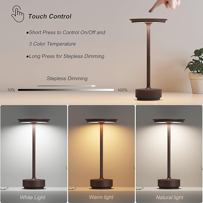 2 Pack Rechargeable Cordless Table Lamps, 5000mAh Portable Battery Table Light - Image 2
