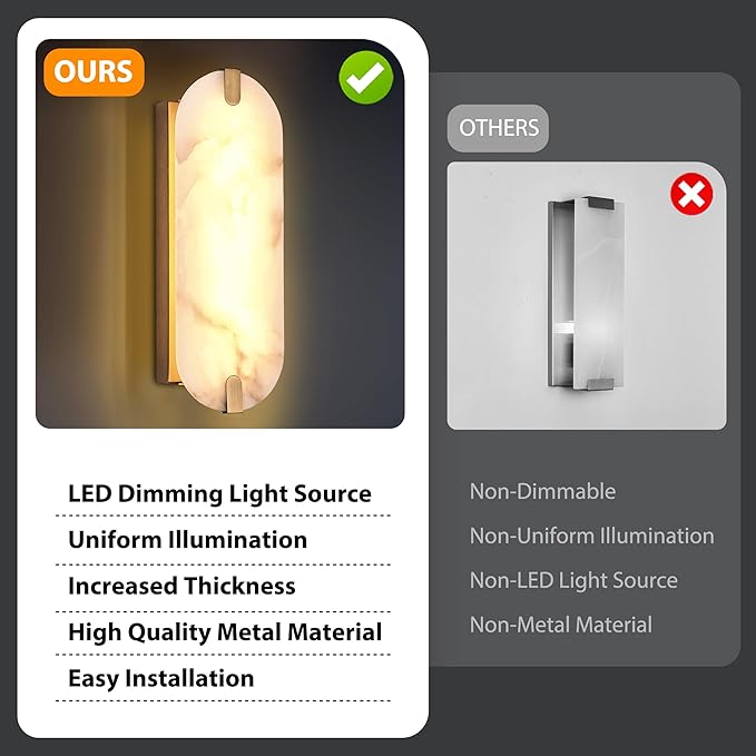 14.17in Alabaster Wall Sconces, Natural Marble Wall Light Set of Two, Modern - Image 5
