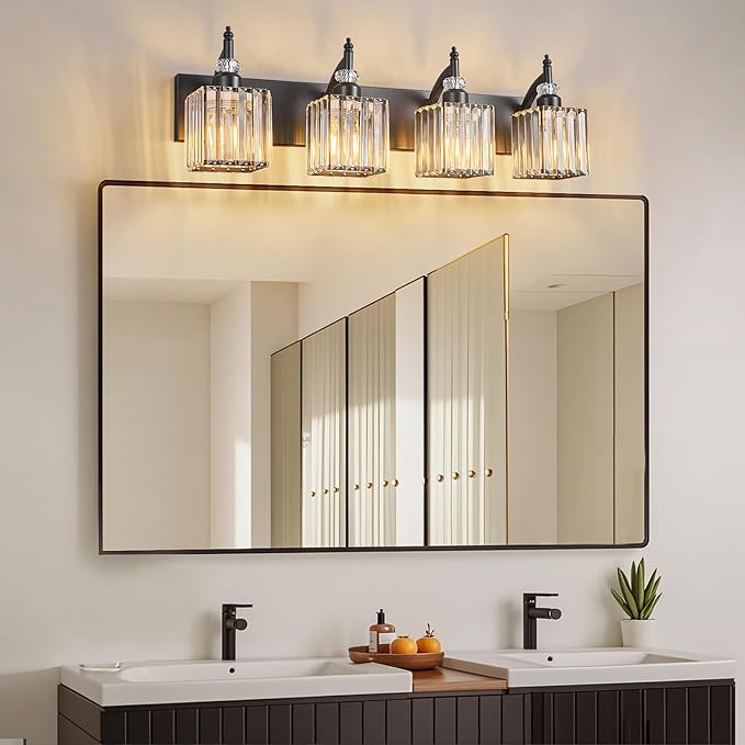 Modern Bathroom Vanity Light 4-Light Black Crystal Light Fixtures Over Mirror - Image 7