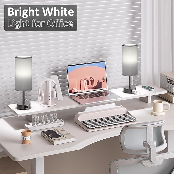 Fenmzee Dark Grey Bedside Table Lamps Set of 2-3 Color Temperatures Pull Chain - Image 5