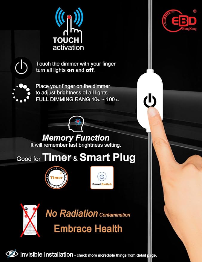 LED Under Cabinet Lighting Touch cabinet light Built-in Adjustable Cable No - Image 3