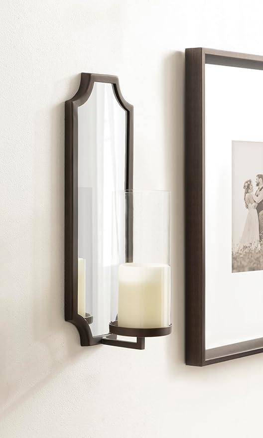 Kate and Laurel Ciel Glam Mirrored Wall Sconce, Modern Scalloped Candle Holder - Image 3