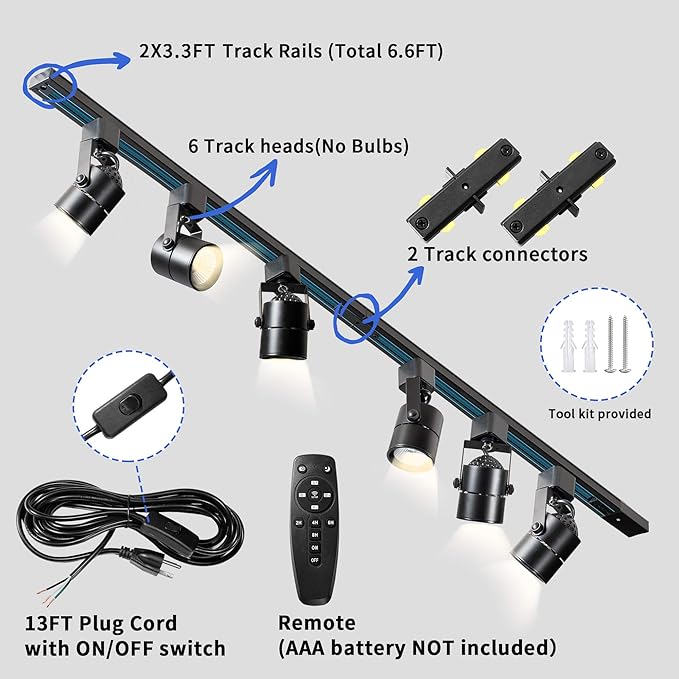 Plug in Track Lighting with Power Cord & Remote, 6-Light LED Track Lighting Kit - Image 2