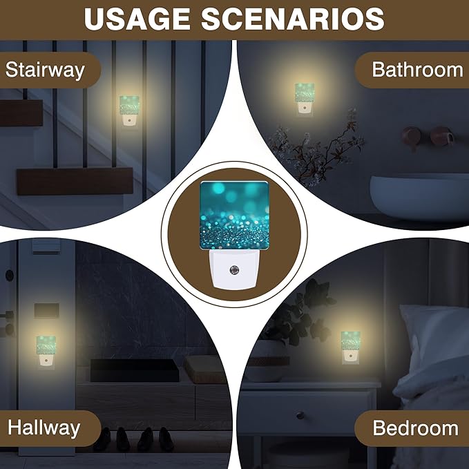 Night Light Teal and Turquoise Sparkle Night Lights Plug into Wall Smart Dusk - Image 6