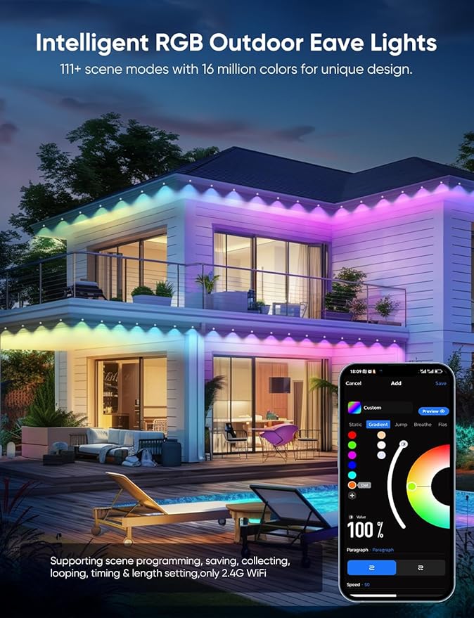 Permanent Outdoor Lights 100ft, RGBW Eaves Light - Image 3