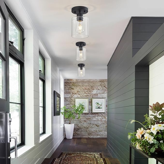 1 Light Semi Flush Mount Ceiling Light Black Kitchen Lighting Fixtures Ceiling - Image 6