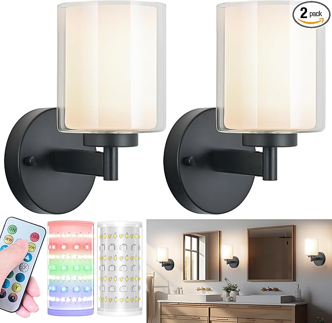 Battery Operated Wall Sconce Set of 2, Wireless Wall Sconce by Nekhung