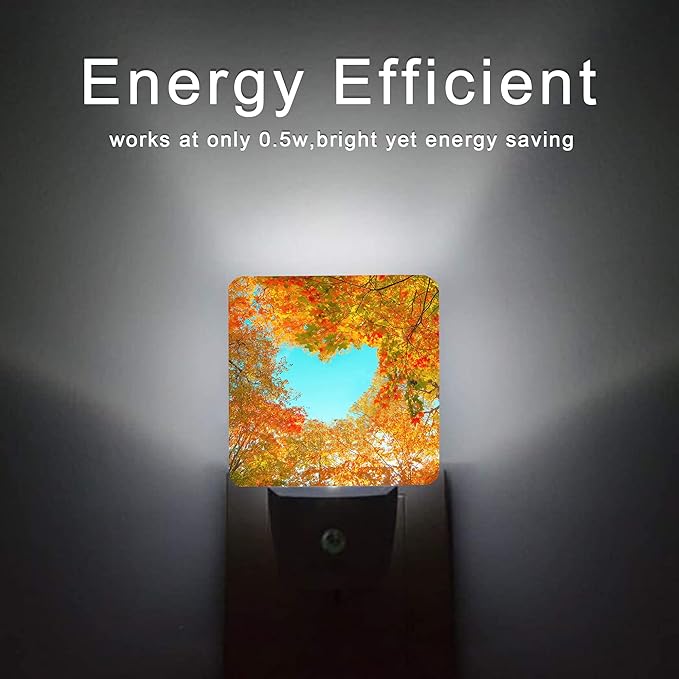 Blue Heart Sky Night Light, Autumn Red Maple Leaves Forest Trees Plug-in Night - Image 6