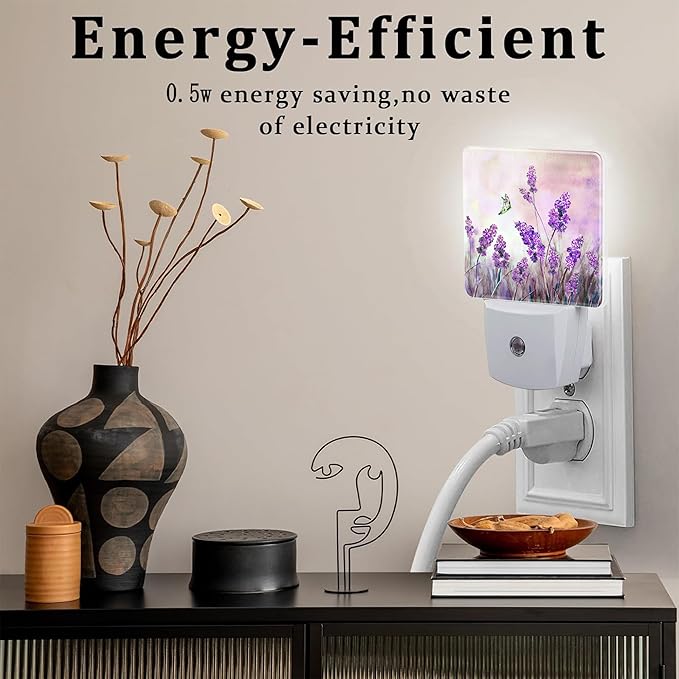 Purple Lavander Flowers Butterfly Night Light Plug into Wall, Watercolor - Image 4
