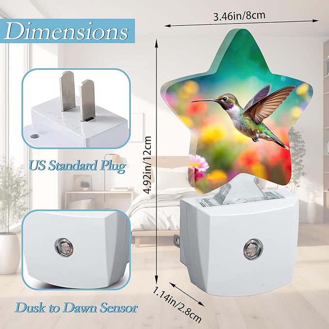 Hummingbird with Flower Night Light, Plug-in Wall Led Night Lights Decor - Image 2