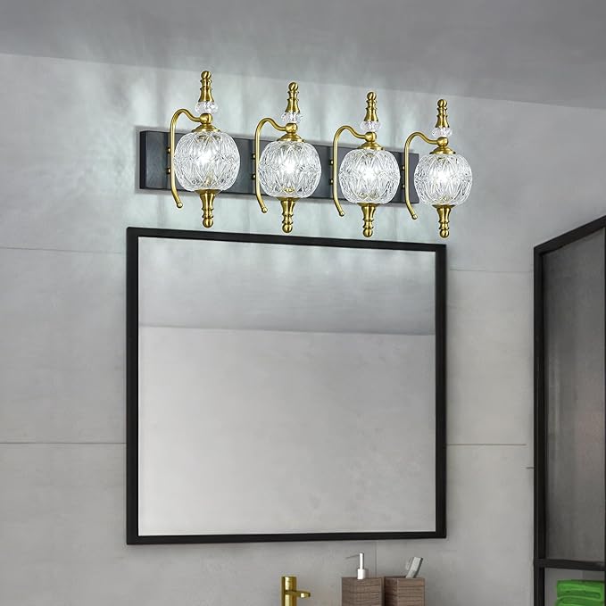Modern Crystal Bathroom Vanity Lights Fixtures Over Mirror Black Gold Vintage - Image 2