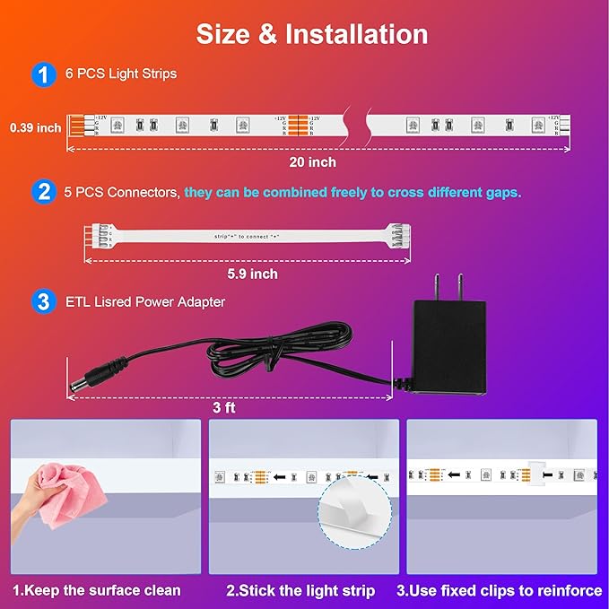 maylit 6 PCS RGB Under Cabinet Lighting Kit, App and Remote Control Led Strip - Image 6