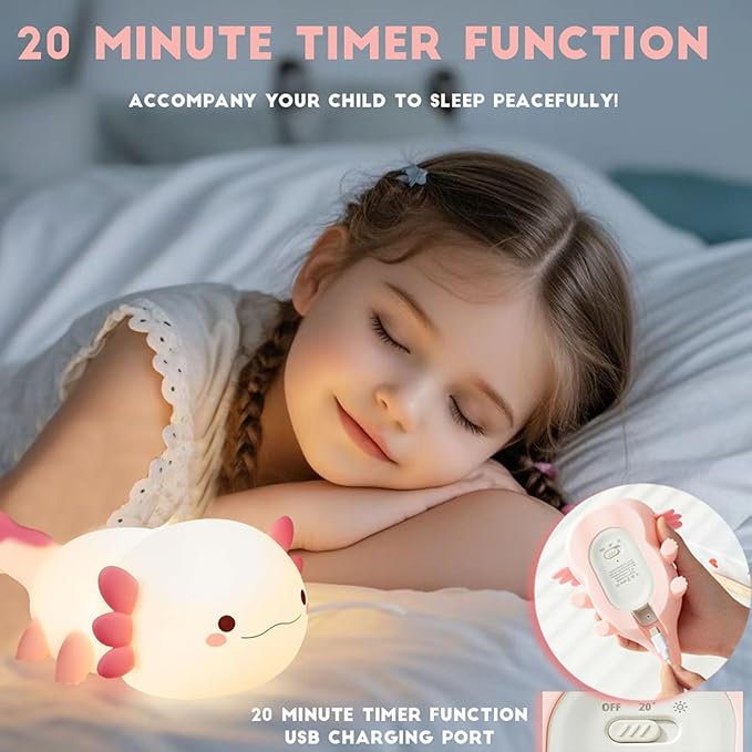 Axolotl Night Light for Kids, Cute Axolotl lamp Gifts Rechargeable light Table - Image 2