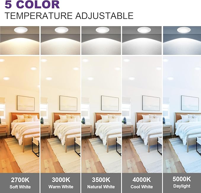 18-Pack 6 Inch Disk Lights, 2700K-5000K Adjustable, CRI 90+, Dimmable 10%-100% - Image 4