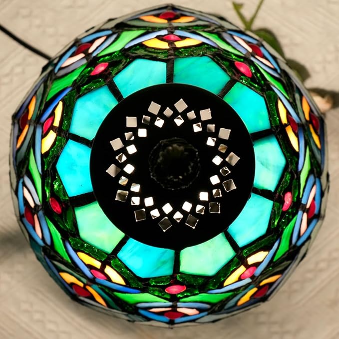 Green Peacock Decor Small Tiffany Style Table Lamp Antique Stained Glass Lamps - Image 7