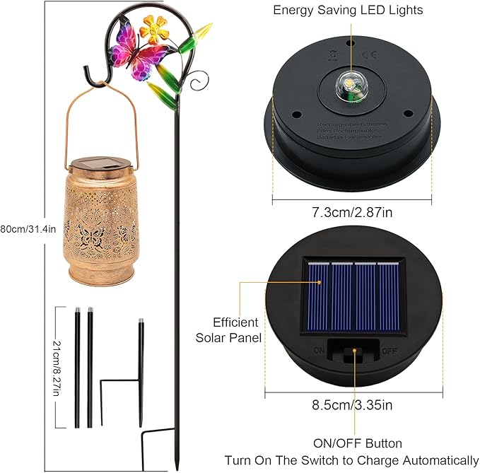2 Pack Solar Lanterns Outdoor Butterfly Garden Decor, Christmas Gifts - Image 4