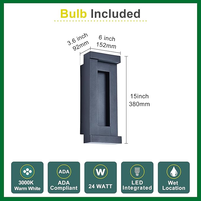 Modern Outdoor Wall Light, Integrated LED 24W 2200LM 3000K, Porch & Patio Lights - Image 6