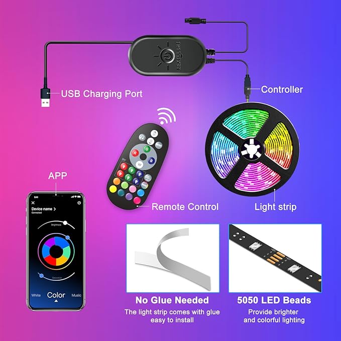 Nexillumi LED Lights for TV, 13.2ft TV LED Backlight for 32-65 Inch, RGB LED - Image 6