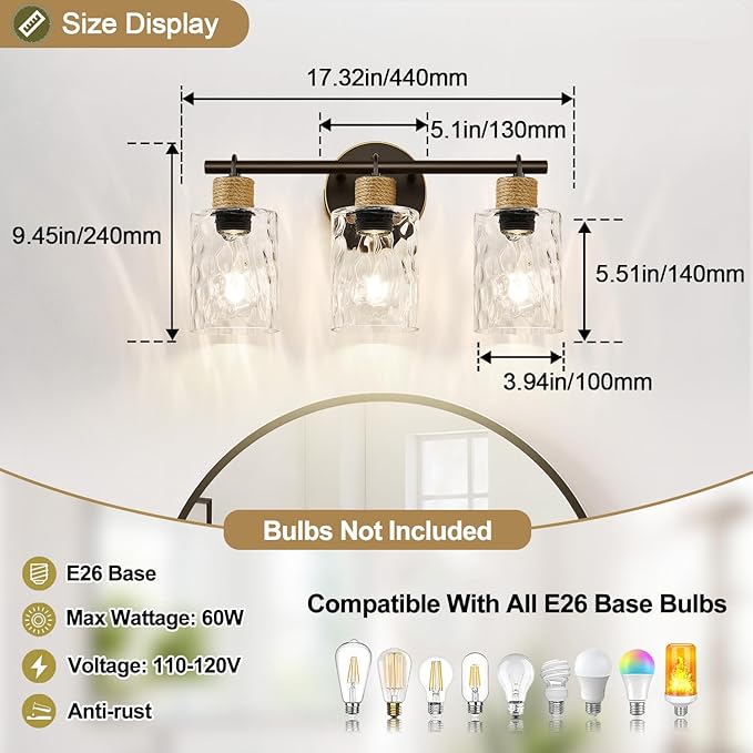 2025 Upgrade Bathroom Light Fixtures, 3-Light Coastal Vanity Lights - Image 7