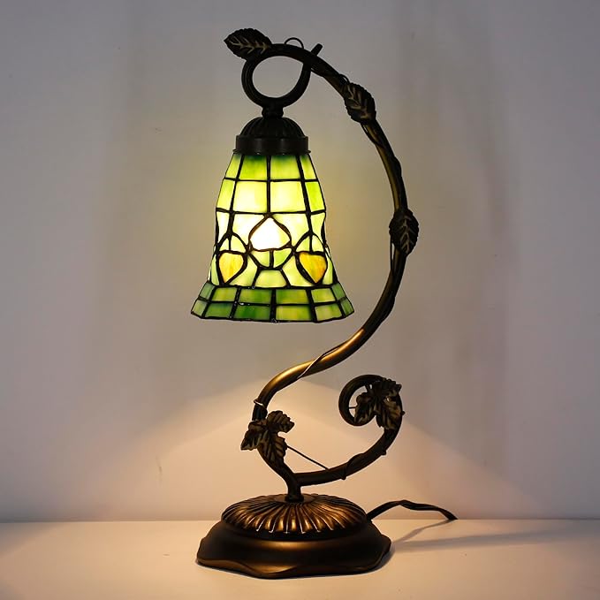 Tiffany Lamp Stained Glass Desk Reading Bedside Light, Metal Leaf Table Lamp - Image 4