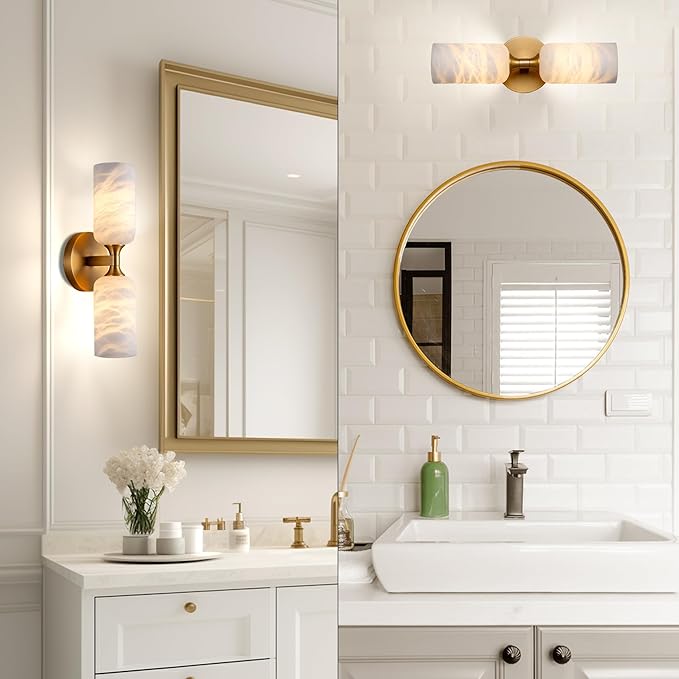 Alabaster Wall Sconce, 14in Modern Spanish Natural Marble Bathroom Vanity - Image 5