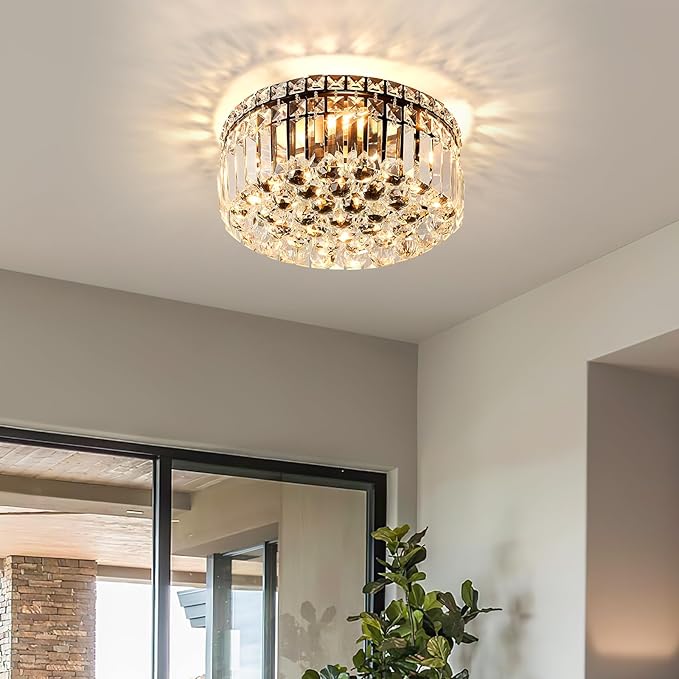 4-Light Black Crystal Chandeliers Flush Mount Chandelier Light Fixture - Image 6