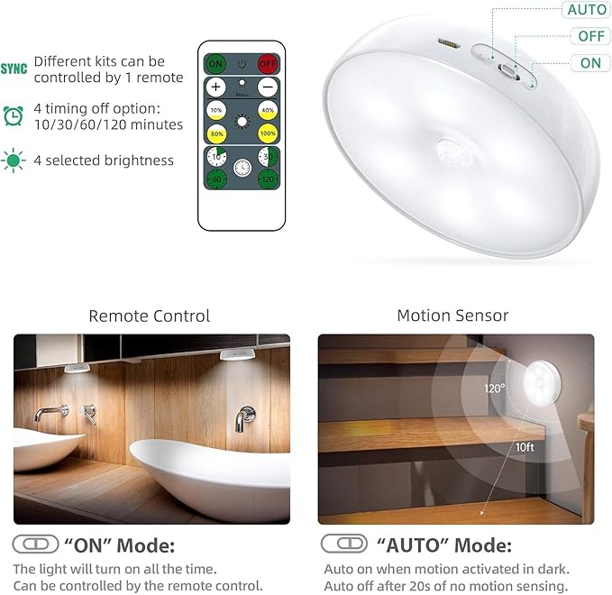 LED Closet Motion Sensor Step Lights, USB Rechargeable Battery Operated Puck - Image 3