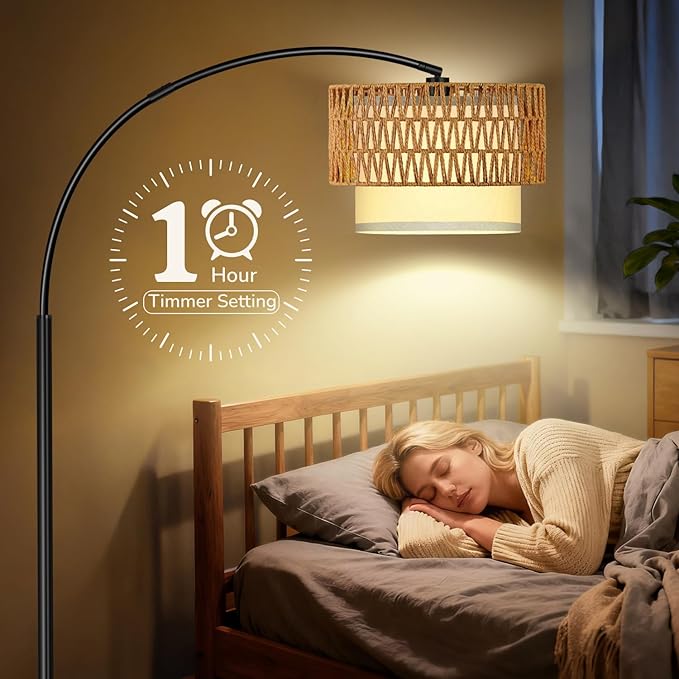 Arc Floor Lamp for Living Room, Rattan Boho Floor Lamp - Image 8