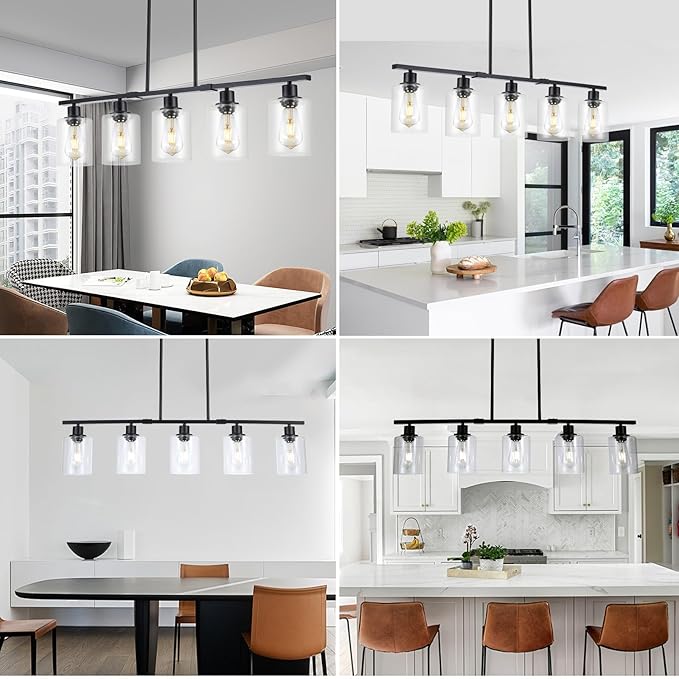 39.4" Kitchen Island Lighting, 5 Lights Clear Glass Pendant Light Fixtue - Image 8