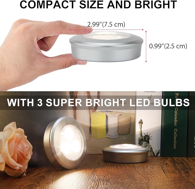 LUXSWAY LED Puck Light, Ultra-Thin Touch Light, Battery Operated Tap Lights - Image 4