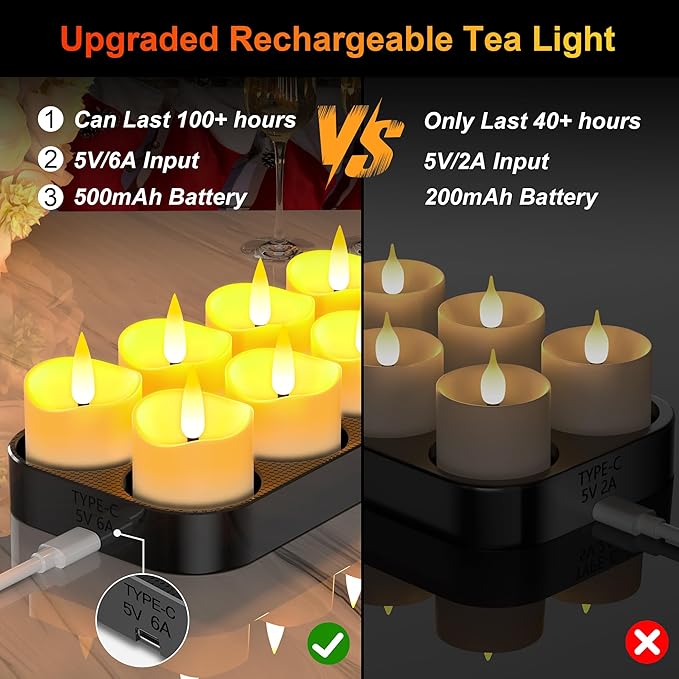 YiaMia Upgraded Rechargeable Tea Lights 12 Pack, Flameless Tea Light Candles - Image 5