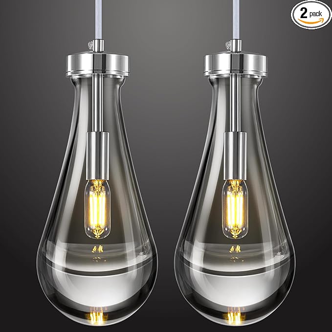 Raindrop Pendant Lights Kitchen Island Set of 2 Teardrop Chrome Hanging Light by HomeofBeautifulLighting