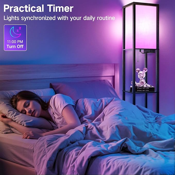 OUTON Floor Lamp with Shelves, LED Dimmable Floor Lamp with Remote & App Control - Image 7