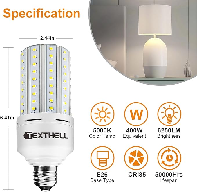 Led Light Bulb 400W Equivalent 6250 Lumen 5000K E26/E27 Medium Base 50W led Bulb - Image 2