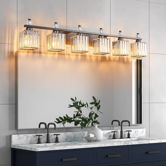 Vanity Lights 6-Light Modern Crystal Vanity Light Sand Black Bathroom Light - Image 6