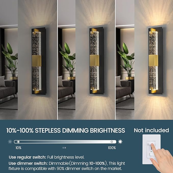 WOSHITU LED Wall Sconce Light: 19 Inch Black & Gold Modern Sconces Wall - Image 4