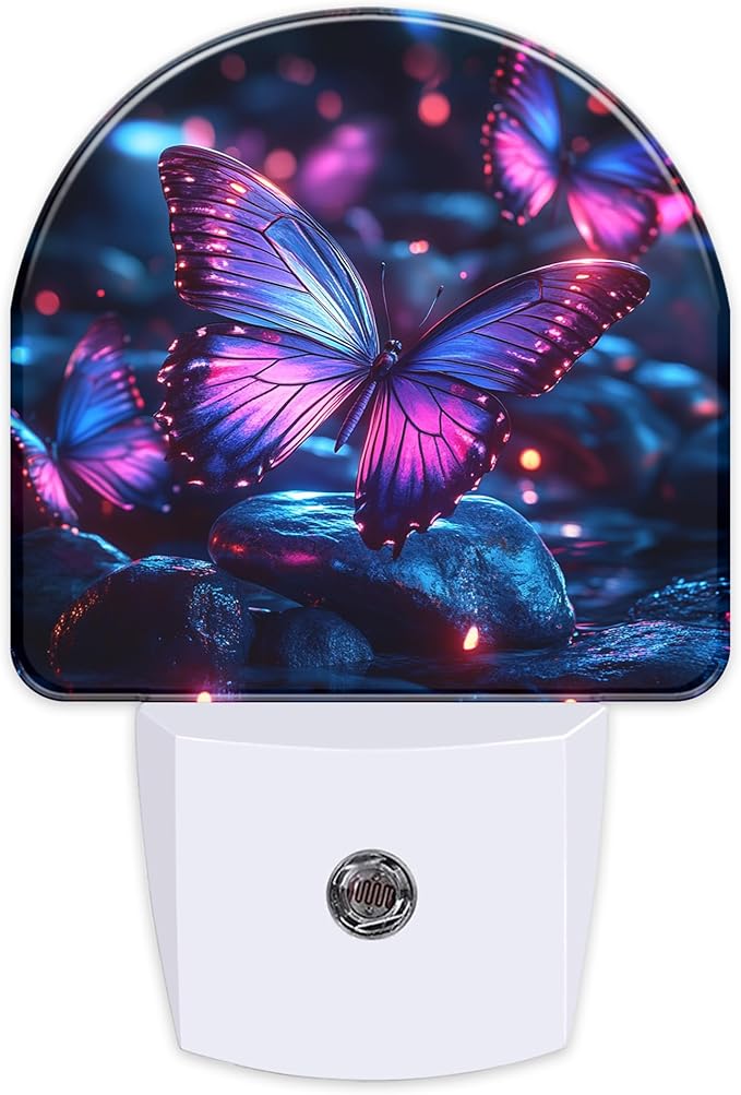 Glowing Purple Butterfly Night Light, Dusk-to-Dawn Auto Sensor Plug in Night by Unknown