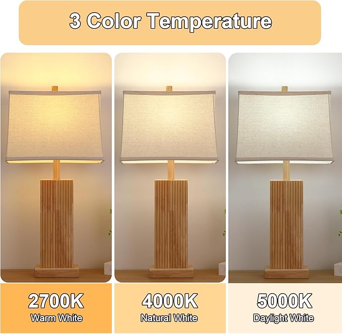 27.5" Wood Table Lamp, Modern Farmhouse Bedroom Lamp - Image 3