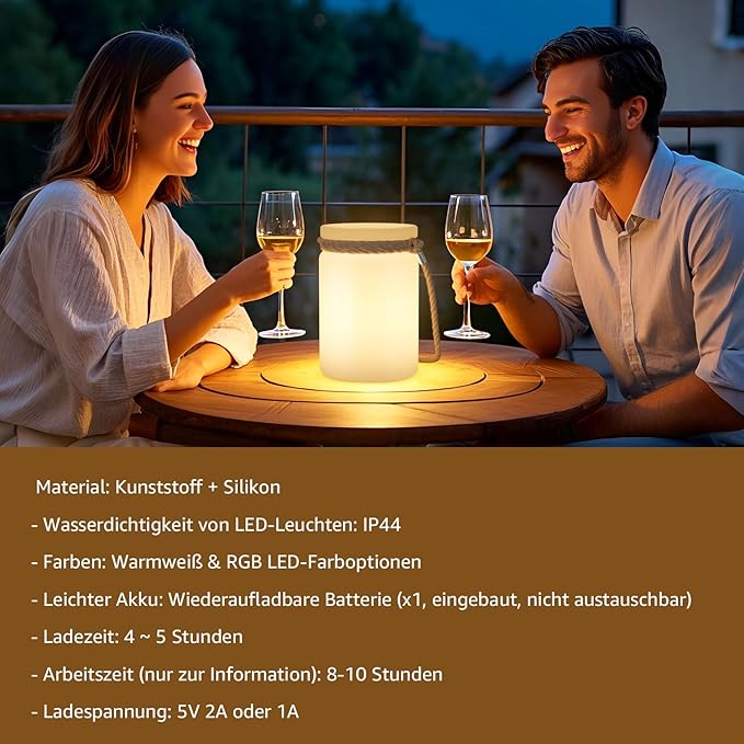 uuffoo LED Lamp Lantern Table Lamp Cordless Shower Lamp IP44 RGB and Warm White - Image 6
