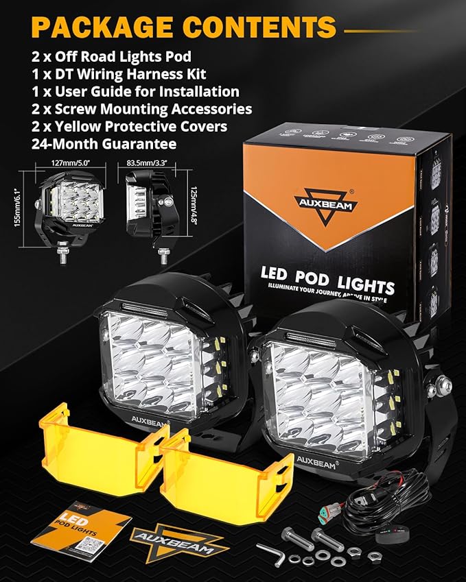 Auxbeam V-MAX Series 5 in LED Light Pods, 168W Offroad Side Shooter Round - Image 9