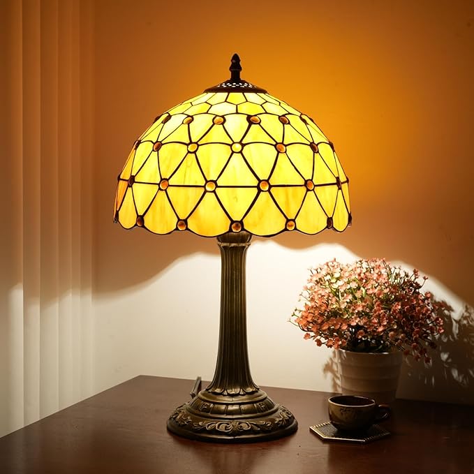 Tiffany Lamp Vintage Bead Orange Table Lamps Bedside - Image 3