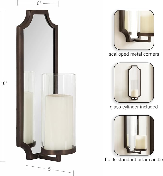 Kate and Laurel Ciel Glam Mirrored Wall Sconce, Modern Scalloped Candle Holder - Image 2