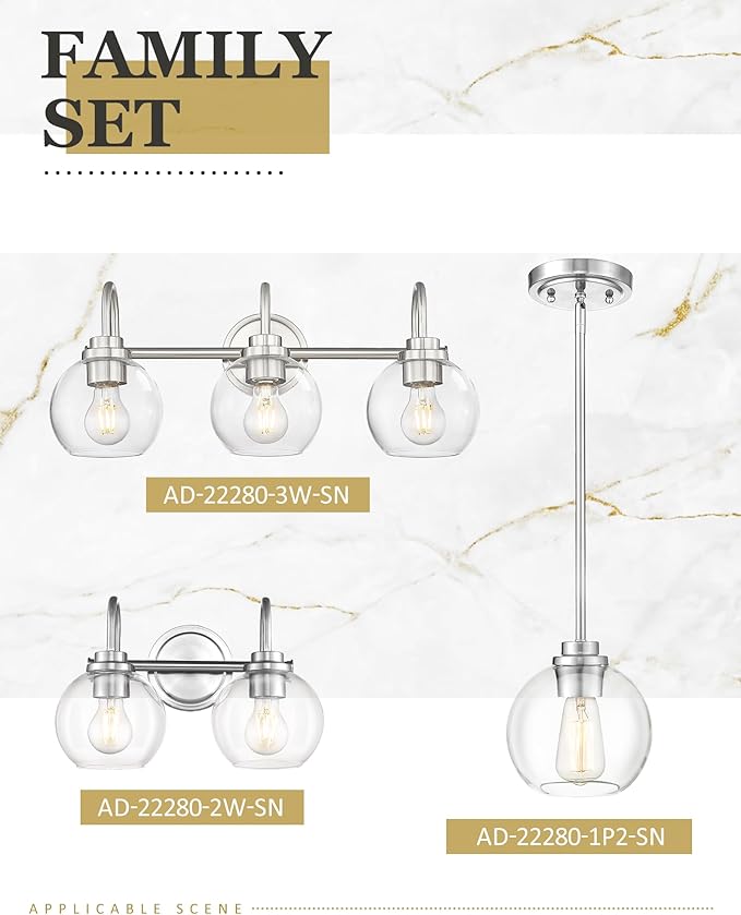 Bathroom Light Fixtures, 3-Light Brushed Nickel Vanity Lights Over Mirror - Image 7