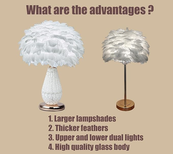 Feather Table Lamp with Cracked Ice Glass Bottle & Gold Base, 2 Separate Lights - Image 6