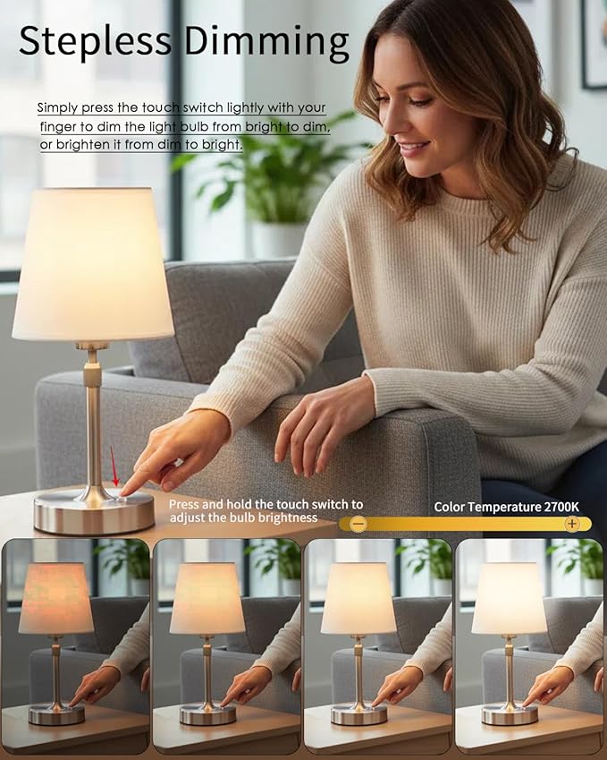 Cordless Table Lamp Rechargeable Touch Silver Mini Small Lamp Adjustable Height - Image 4